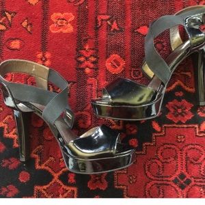 Black patent leather strappy high heels